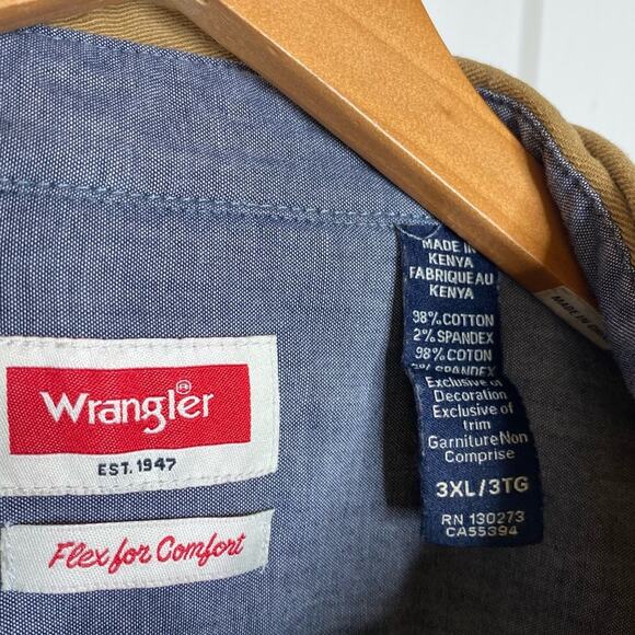 Wrangler Flex for Comfort Tan Long Sleeve Button Down Shirt Men's 3X Western - Picture 7 of 8